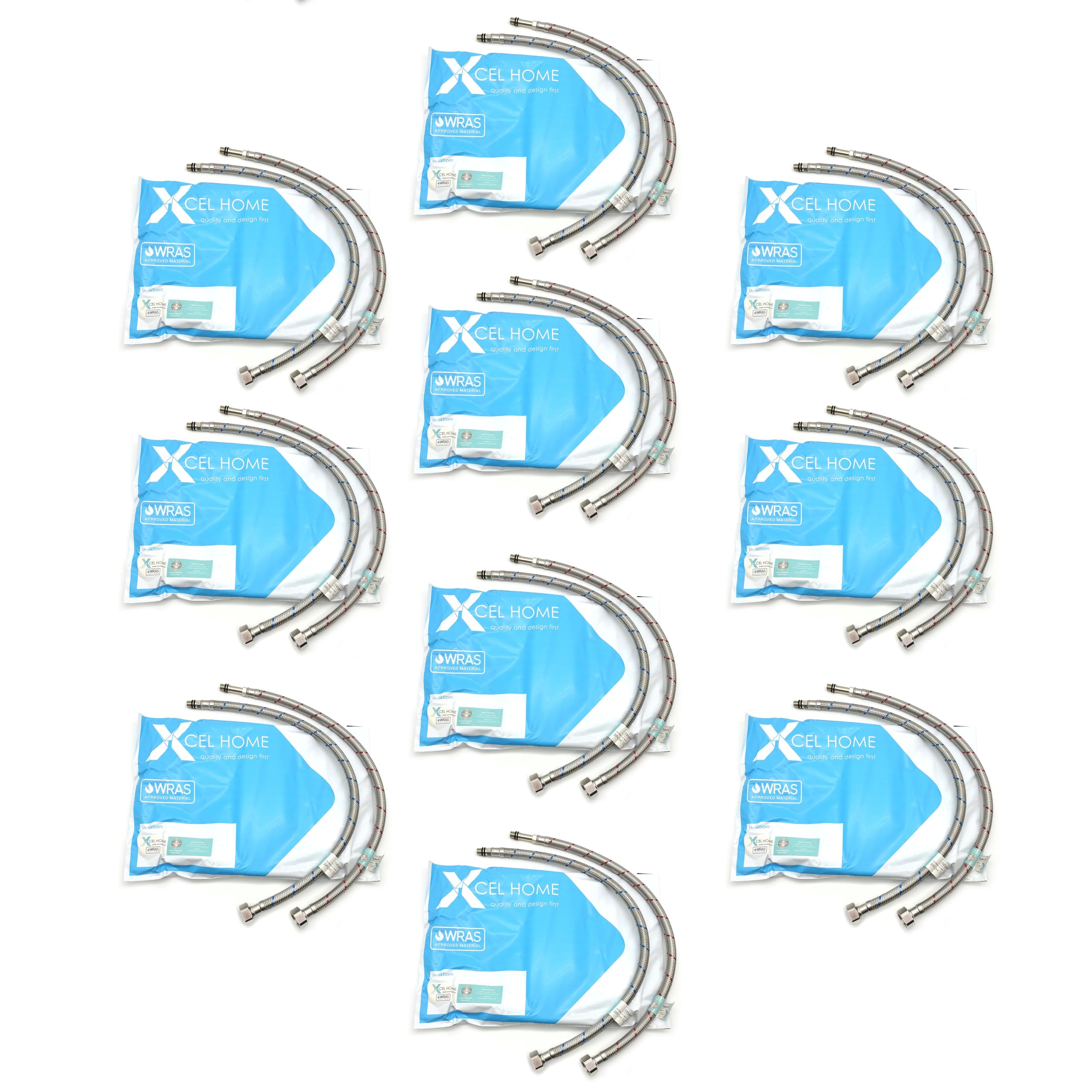 2 x elastyczny łącznik do rur z certyfikatem WRAS, M10 (10 mm) x 1/5.1 cm BSP x 500 mm, wąż pleciony ze stali nierdzewnej, otwór 9 mm, wysokie ciśnienie, nie rdzewieje, bezpieczny do picia