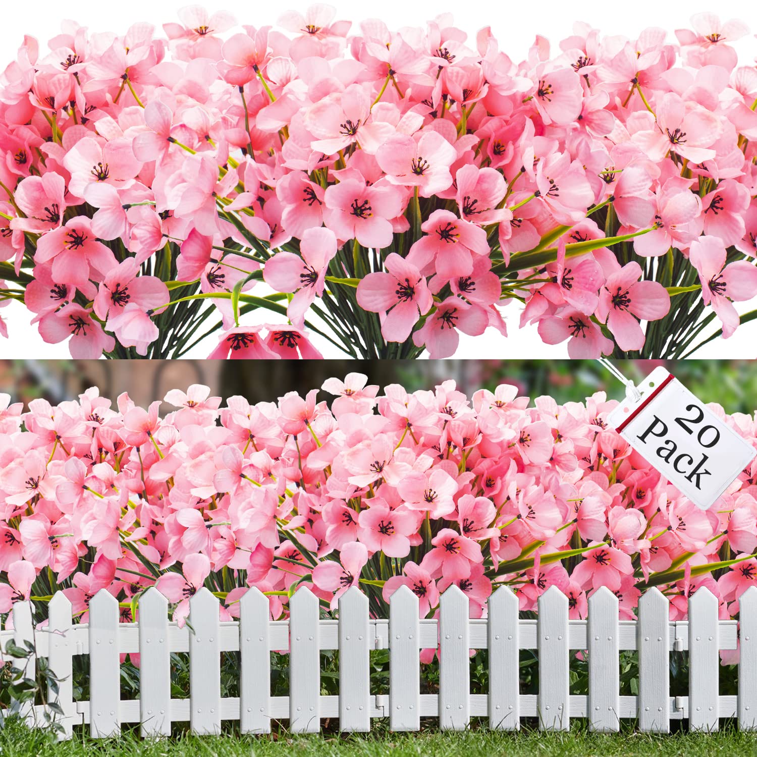 22 Bündel Künstliche Blumen Für Draußen – UV-beständig, Aus Seide & Kunststoff, Je 24x33 Cm – Deko Für Garten, Terrasse, Balkon (Rosenrot)