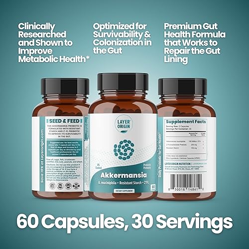 Miniatura 7 de Layer Origin Akkermansia Muciniphila Probiótico con PureHMO Oligosacáridos de leche humana prebiótico para GLP, metabolismo, 60 cápsulas, suministro
