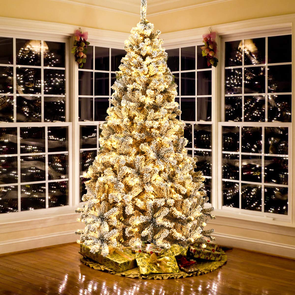 Buy 9FT Flocked Christmas Tree, 550 LED Lights, 1498 PVC