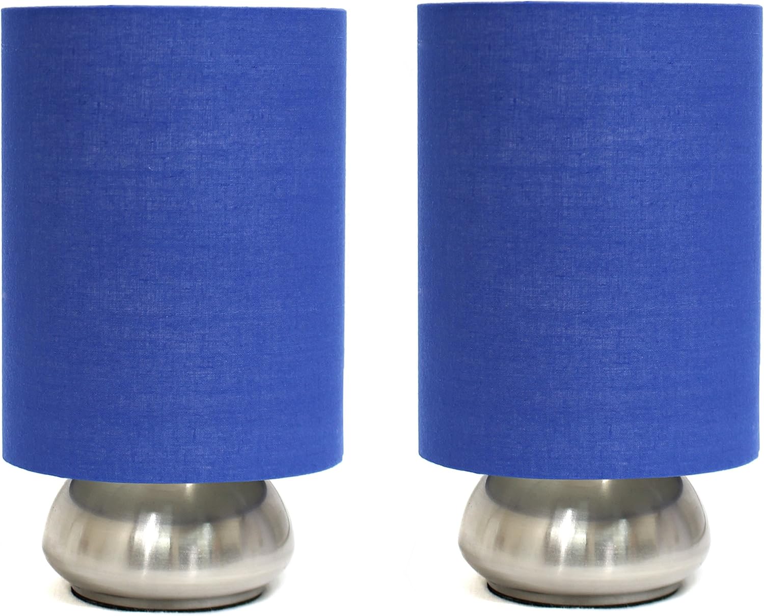 Simple Designs LT2016-BLU-2PK Gemini Brushed Nickel 2 Pack Mini Touch Lamp Set with Fabric Shades, Blue