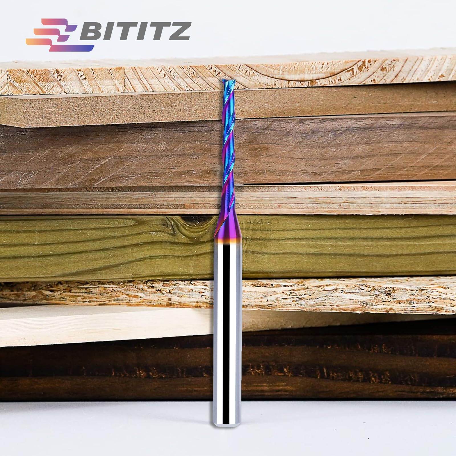 BITITZ 2-Pack Upcut Spiral Router Bits - 1/8" Cutting Diameter, 1" Cutting Length, 1/4" Shank (Blue Coating)