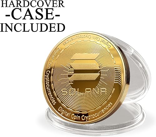 Vista 11 de Bitcoin físico chapado en oro de 24 quilates. Un verdadero artículo de coleccionista con funda protectora