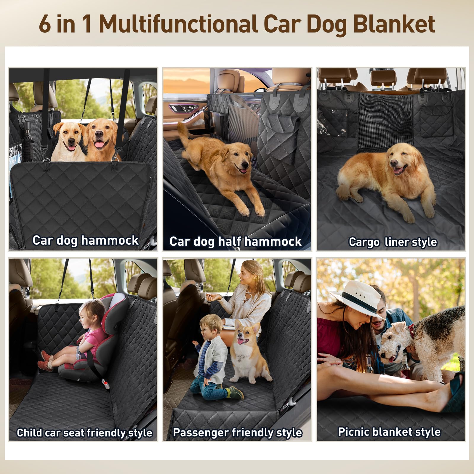 Gimars Telo Auto per Cani, 157 * 137cm Impermeabile e Antiscivolo Coprisedile Auto per Cani, 6 in 1 Universale Telo Cane Auto Sedili Posteriori con Finestra della Rete Visiva e Tasca Portaoggetti