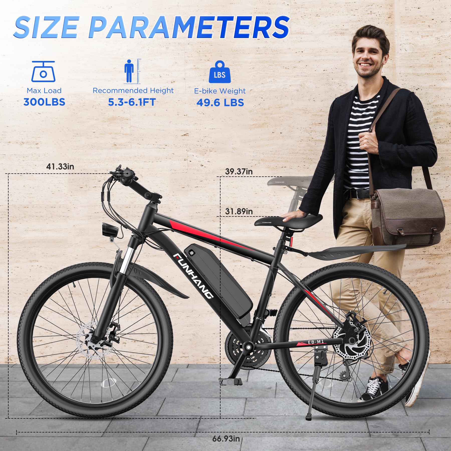 Funhang Electric Bike, 26'' 1000W Peak Ebike, Up to 50 Miles 21.7MPH Electric Mountain Bike with 48V Removable Battery, Front Suspension, 7 Speed, UL 2849 Certified — view 6