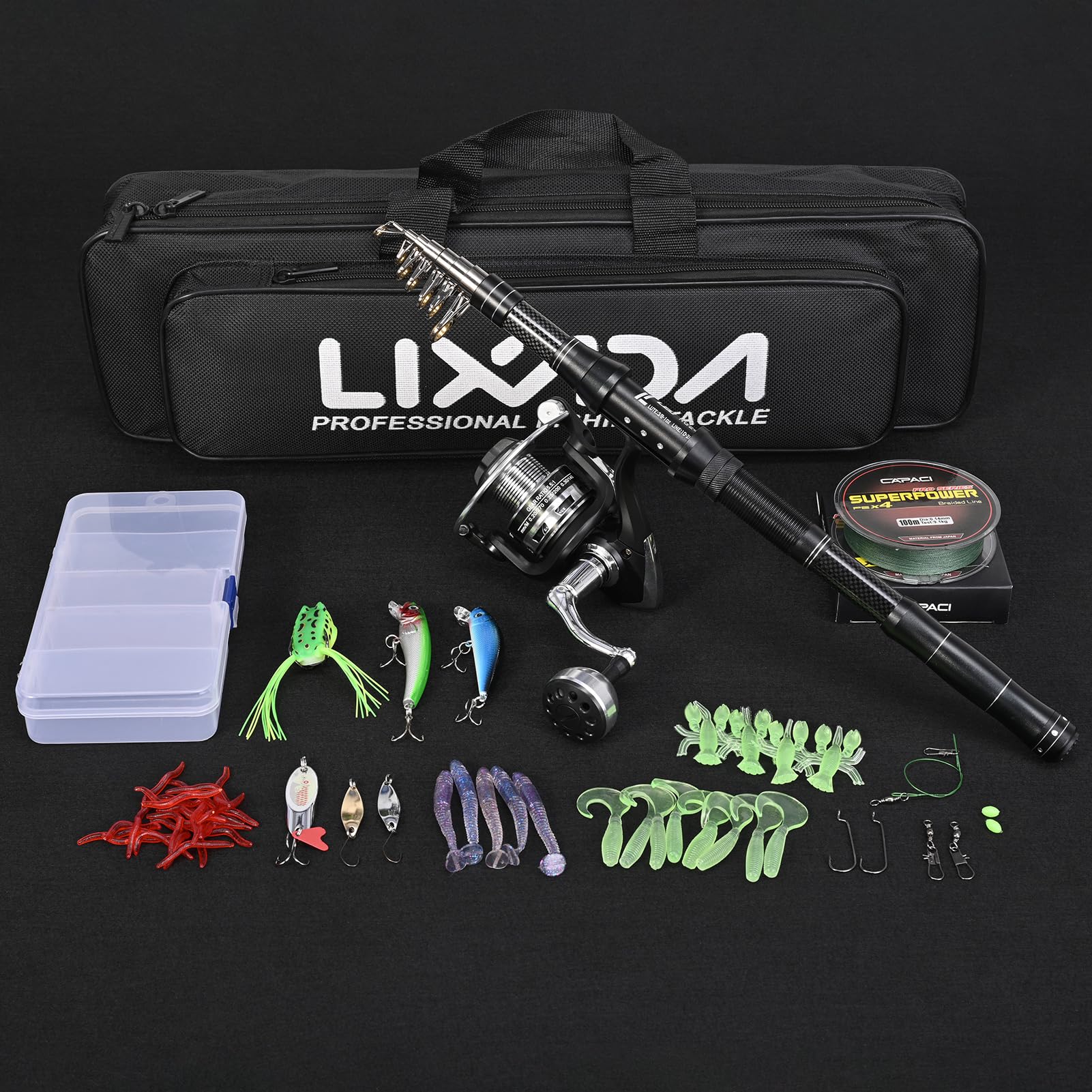 Lixada Canne à Pêche, Kit de Pêche Professionnel avec Moulinet en Aluminium et Boîte d'Accessoires pour Eau Douce et Salée
