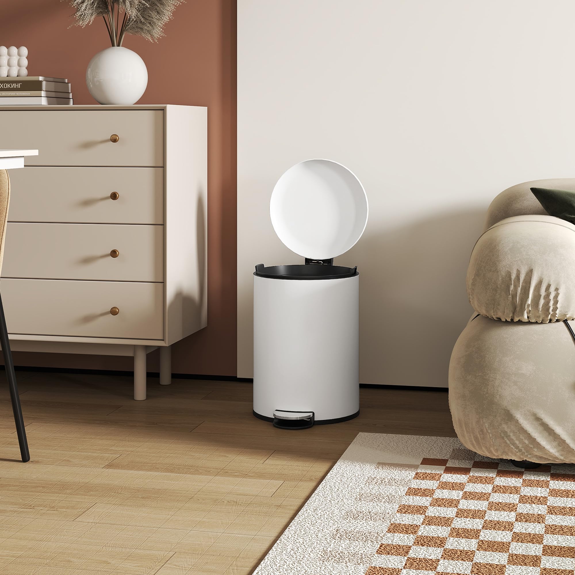 HOMCOM Bidone Immondizia a Pedale da 20L con Coperchio a Chiusura Morbida, Cestino Rifiuti in Metallo e PP, 36x30x44.5 cm, Bianco Crema