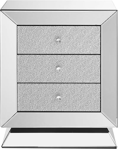 Miniatura 35 de SSLine Mesa auxiliar cuadrada con espejo con luces LED, mesita de noche con espejo, mesa auxiliar de espejo con acabado plateado para dormitorio,