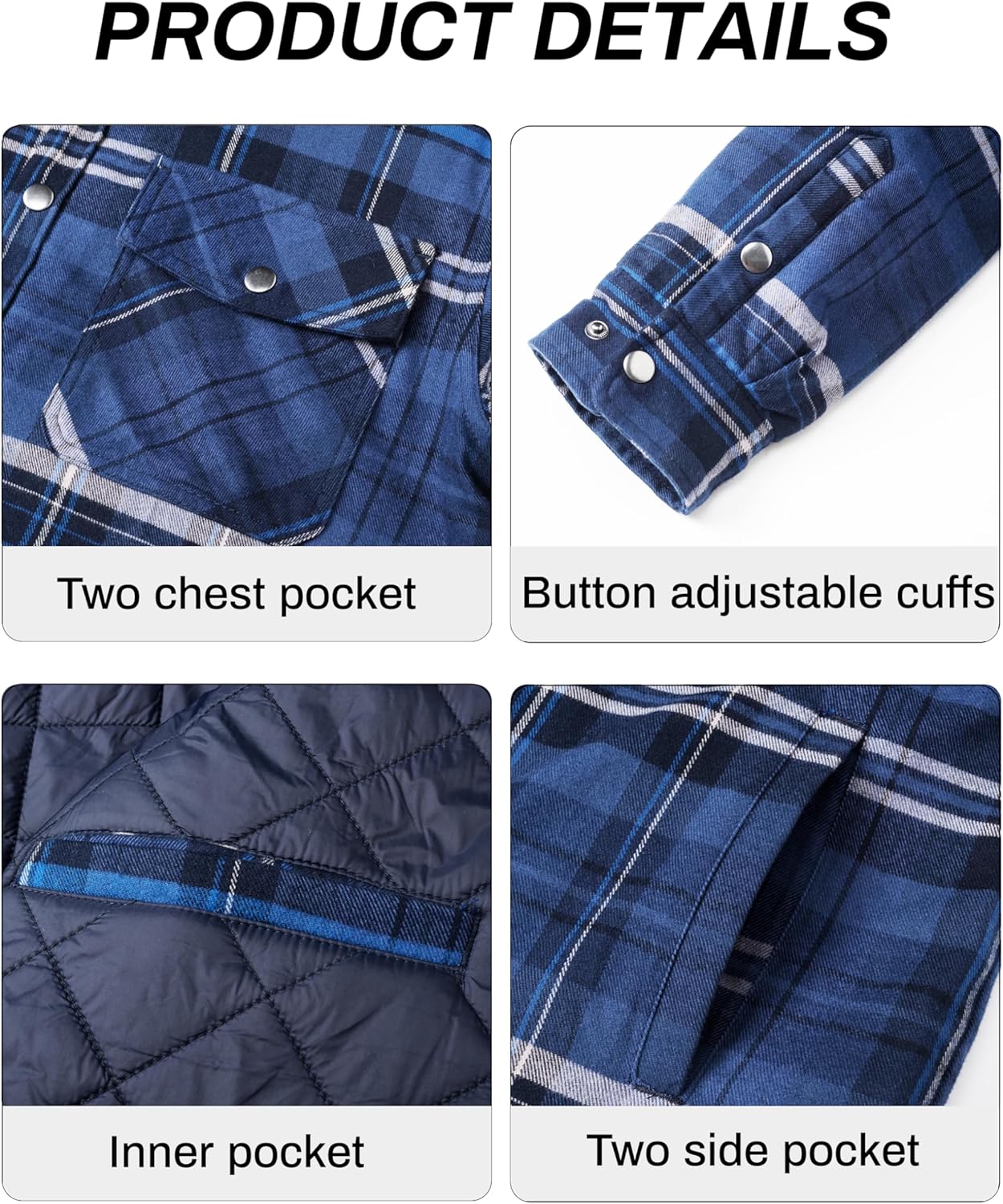 MAGCOMSEN Men's Flannel Shirts Long Sleeve Quilted Lined Button Down Plaid Flannel Jacket Heavyweight Warm Winter Coat - Image 6