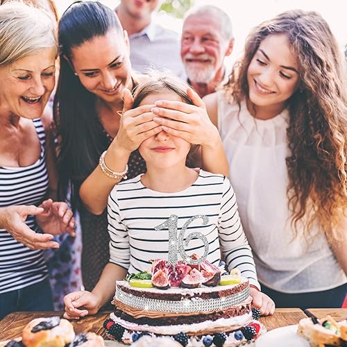 Miniatura 6 de Leyndo 16 decoraciones para tartas y 4 filas de cinta acrílica de diamantes de imitación de 10 yardas, decoración de pastel de 16 cumpleaños para