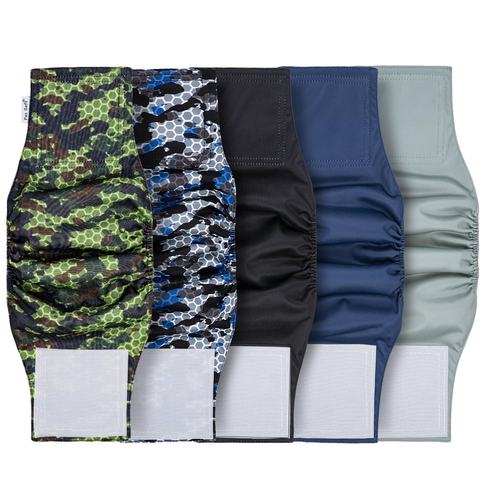 Pet Soft Dog Nappies Male - 5 Pack Washable Male Dog Diapers Medium, Premium Reusable Belly Bands for Dogs (Army, M)