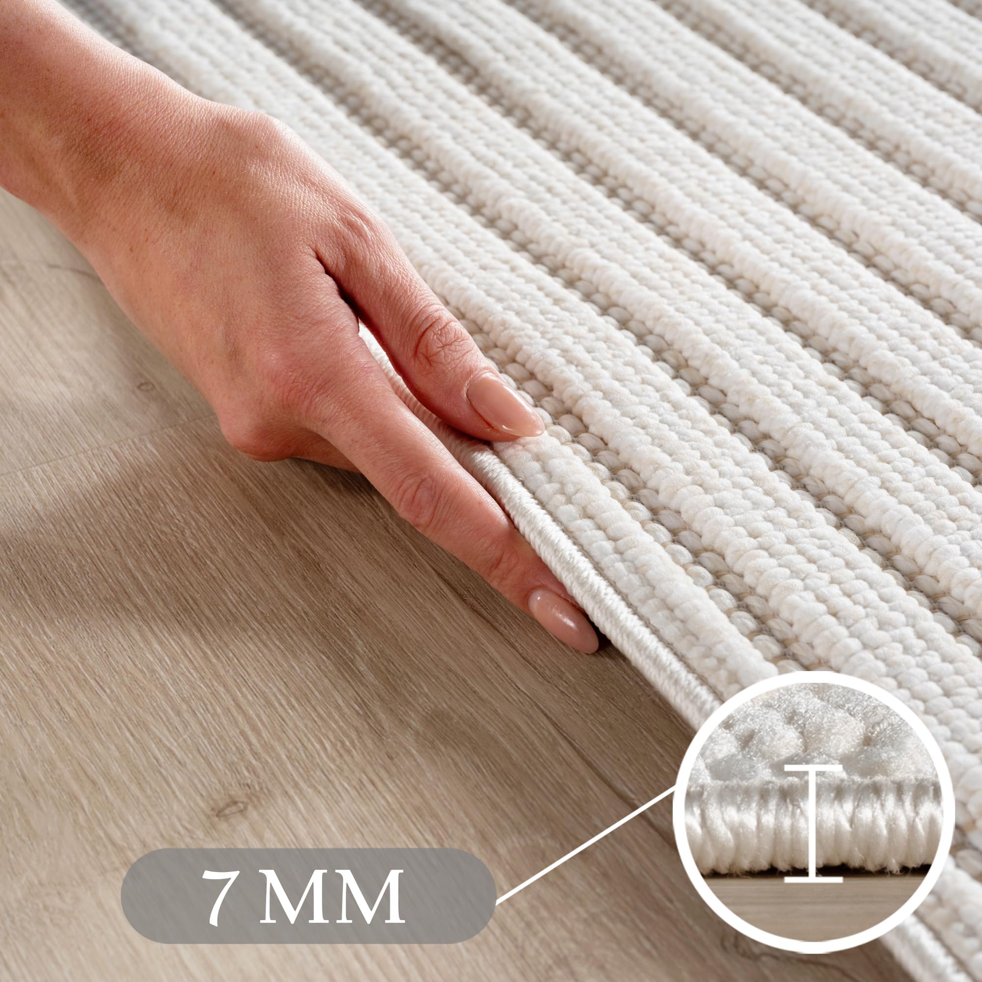 HomebyHome Tapis Rond 200 cm Crème Design Bohème Bouclé Boucles Style Scandinave Moderne Doux Résistant Facile à Nettoyer Grand Tapis pour Salon Salle à Manger Chambre