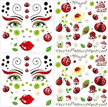 HOWAF 4 Bogen Gesichtstattoo Marienkäfer Tattoo, Face Tattoo Marienkäfer Temporäre Tattoos, Gesichtstattoo Karneval Gesichtstattoo Halloween für Marienkäfer, Halloween Kostüm, Karneval Fasching Kostüm