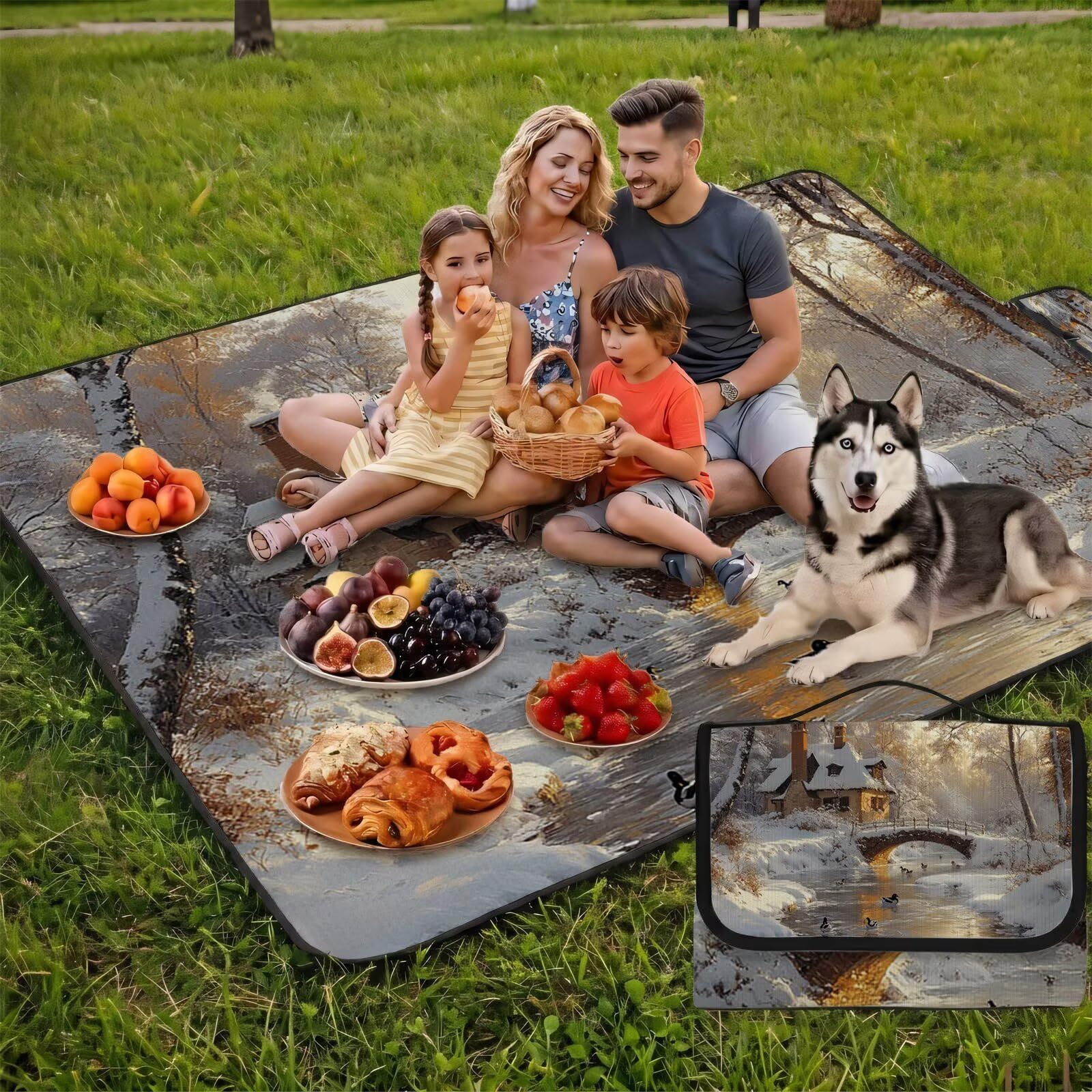 Couverture Pique Nique Grande 200x300cm,Outdoor Couverture Imperméable,Pliable Tapis de Plage Dos en PVC Anti-Sable,Picnic Blanket pour Camping Accessoires,Jardin,Parc - Forêt,Animaux (2) UZ-416