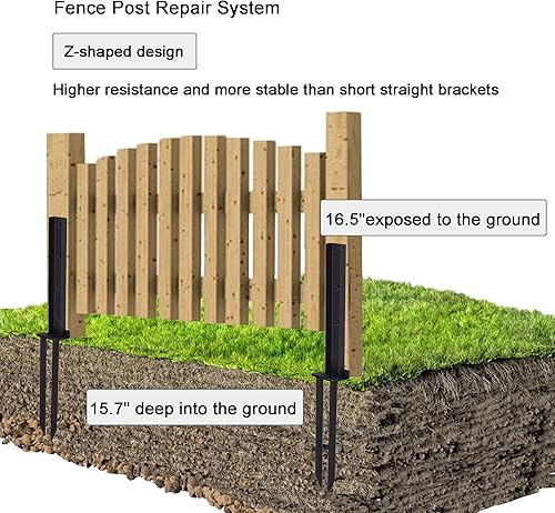 Miniatura 3 de Wpbhk Kit de reparación de postes de valla de alta resistencia para anclaje de anclaje, estaca de soporte para postes de valla dañados o buzón,