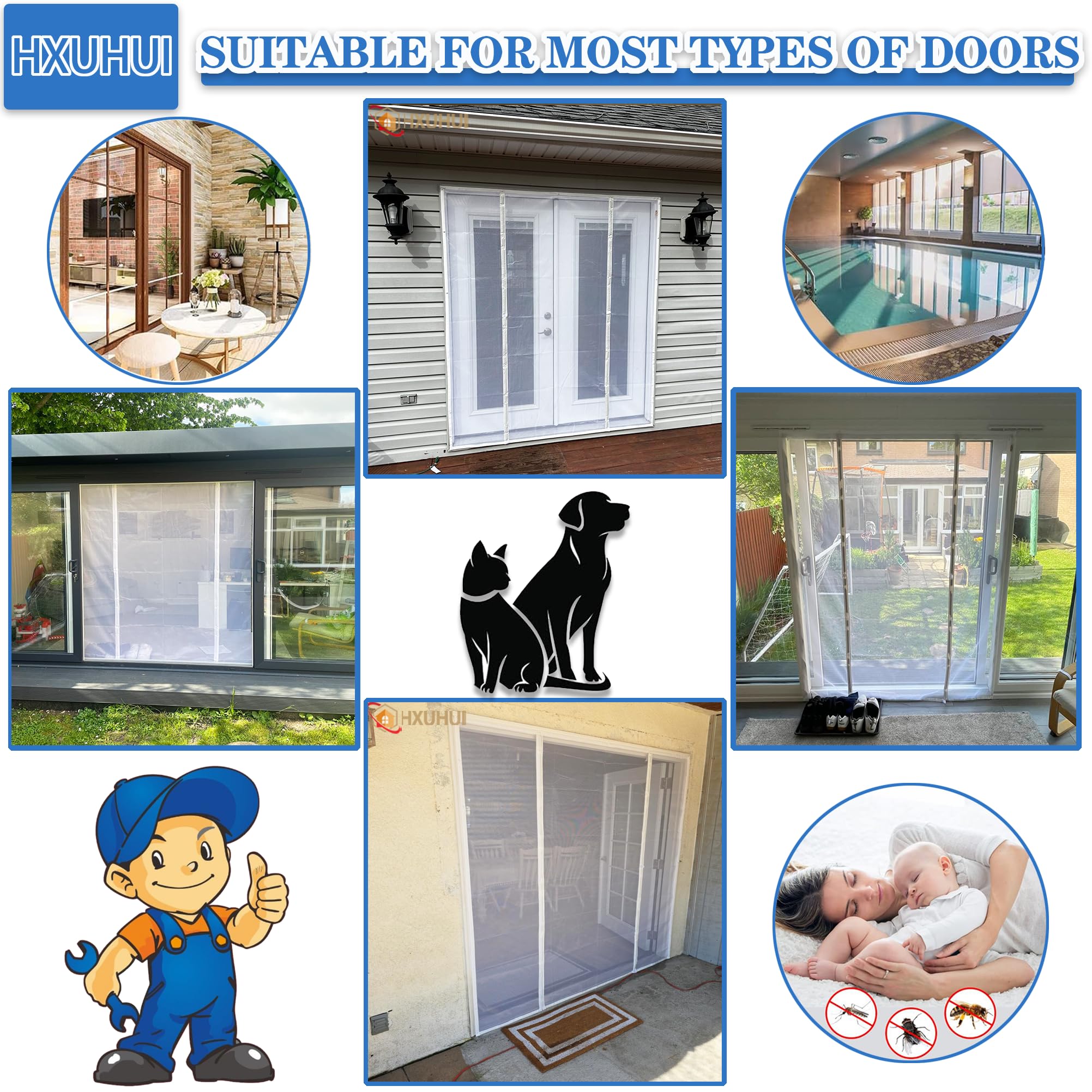 Mosquitera Puertas Abatibles Dobles 350x250cm Cinta adhesiva de full frame que asegura un sellado completo sin huecos para Diseñado para cerramientos de cristal y balcones gran formato Gris