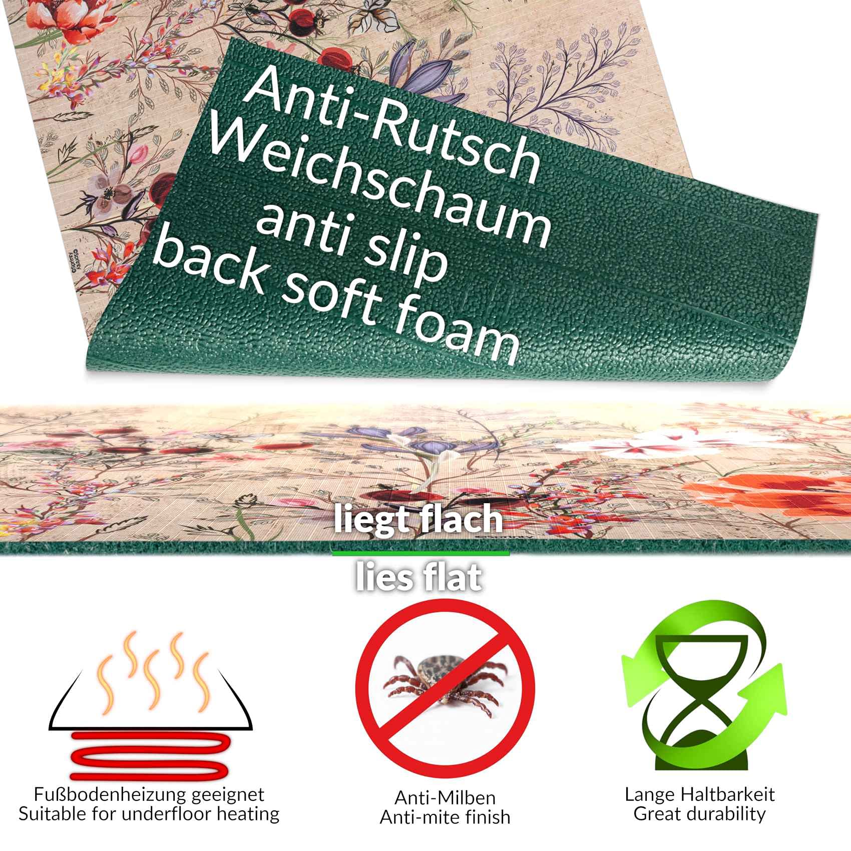 ANRO Küchenteppich Küchenläufer Teppich Läufer Küche waschbar rutschfest Profumo Abwaschbar 220 x 52cm