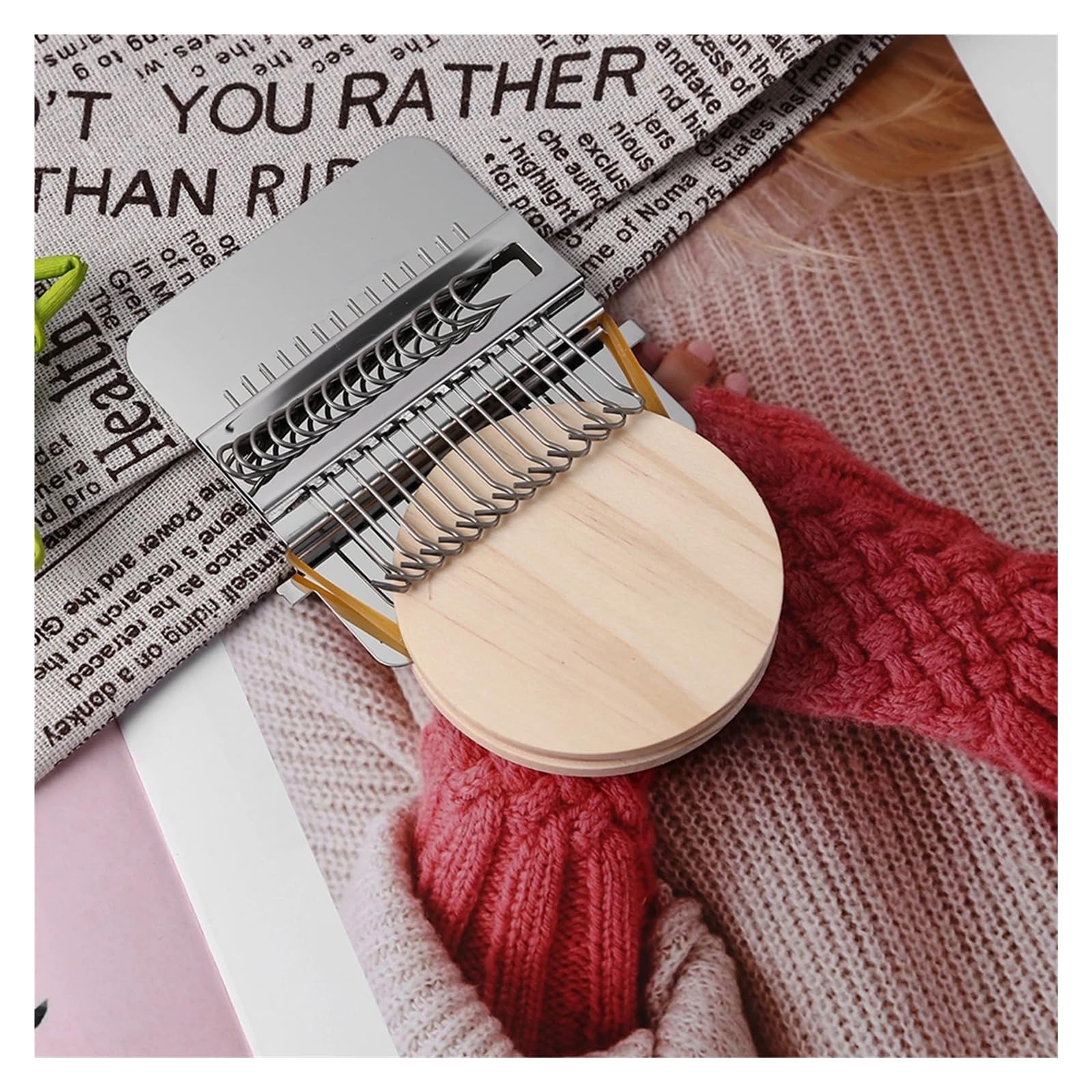 Wooden Darning Loom Kit 14 haczyków + 9 igieł, do mini Weaving Tool for Mending Jeans Socks Clothes, DIY Textile Repair Accessory