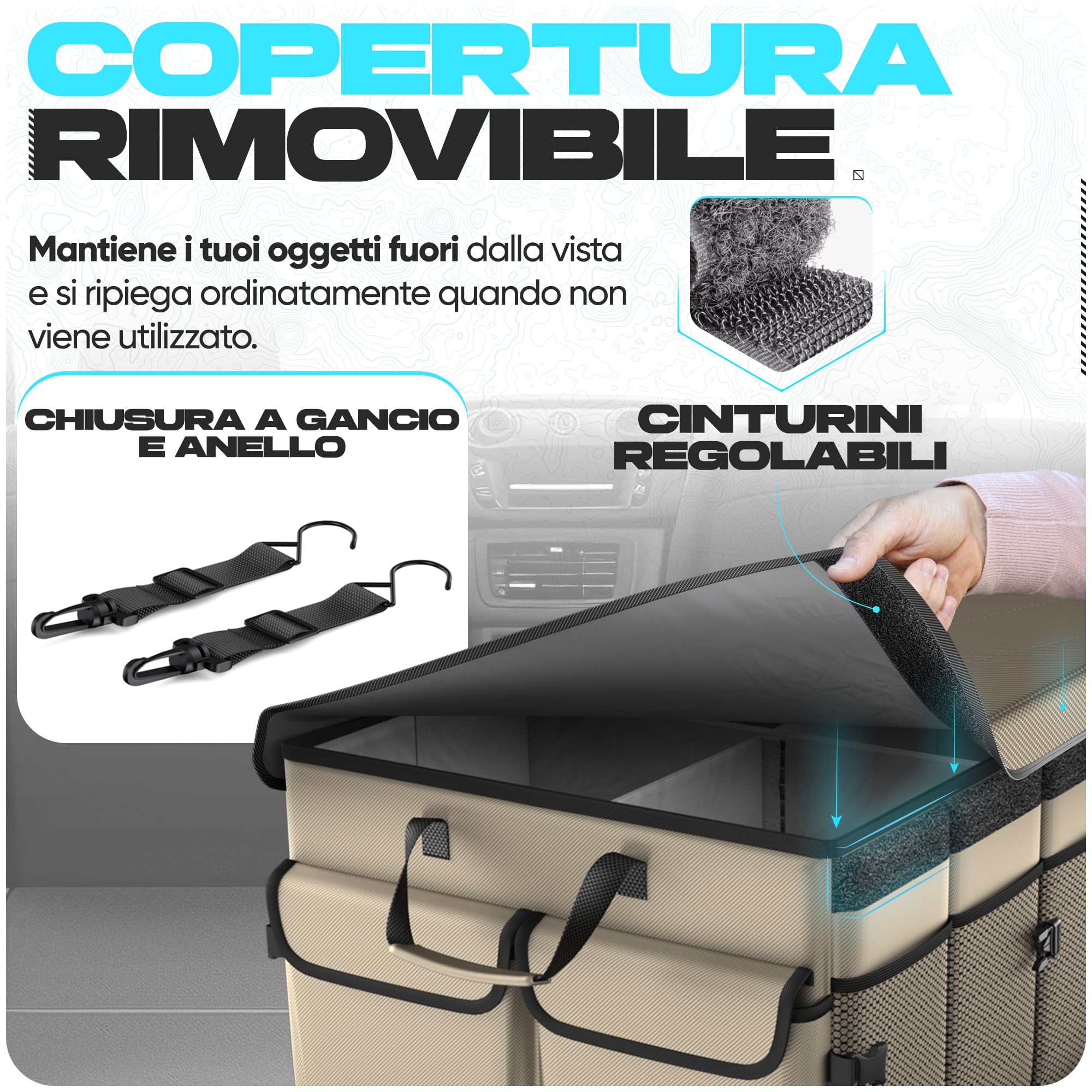Organizer Pieghevole Per Bagagliaio Auto – Multiscomparti Con Cinghie Antiscivolo – Tessuto Oxford 1680D – Per SUV, Camion E Minivan - 3