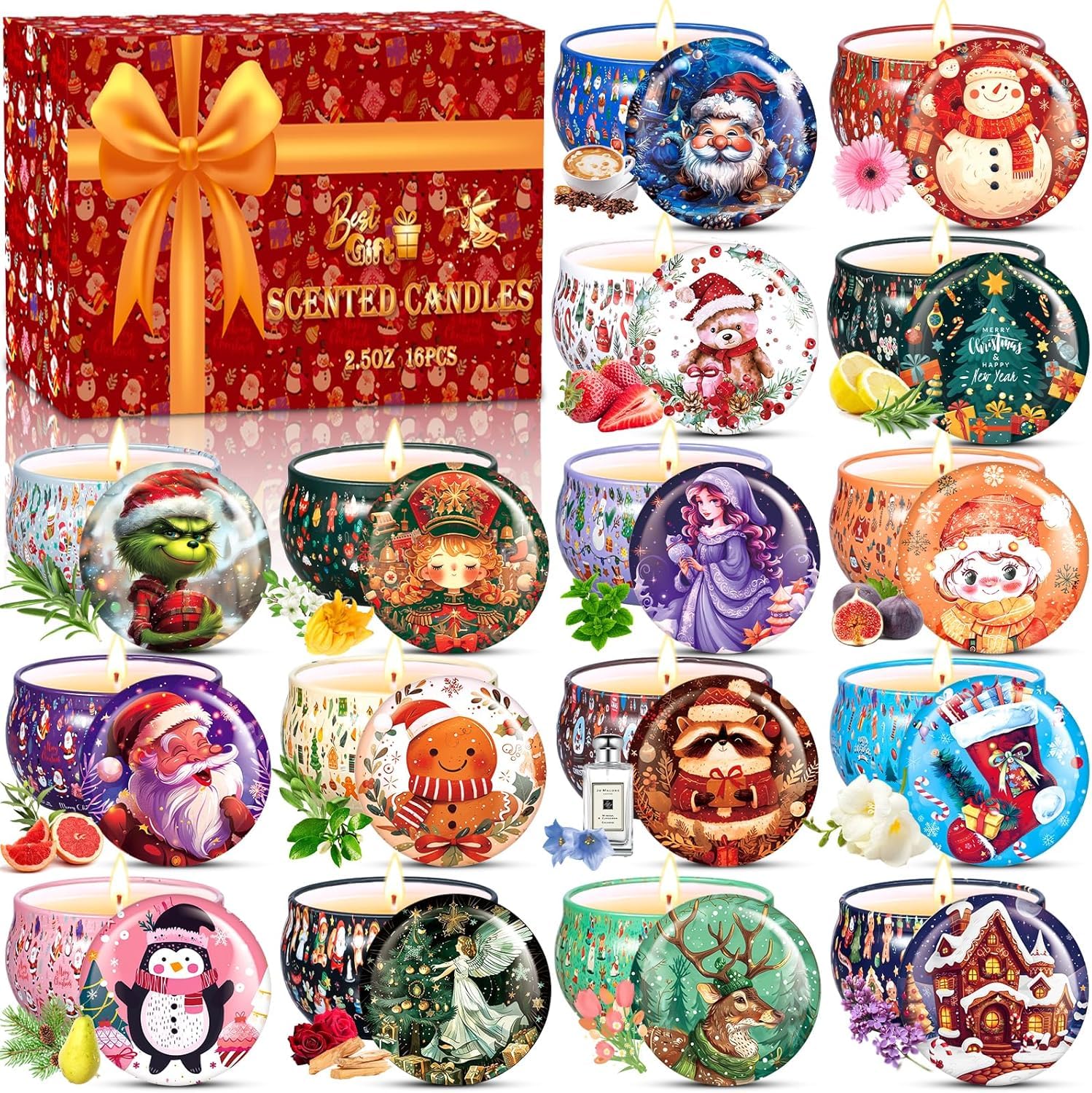 RDDAIPE Velas Aromáticas 16 Piezas, Cera de Soja Velas Perfumadas Navidad, Regalo Mujer Velas Decorativas, Set Velas Aromaticas Regalo para Navidad, Día de la Madre, Cumpleaños, San Valentín
