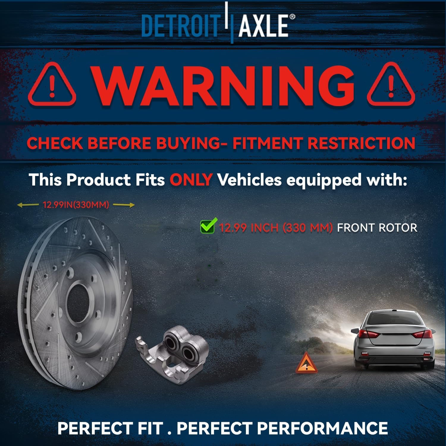 Detroit Axle - Front Brake Kit for 2011-2020 Jeep Grand Cherokee Dodge Durango Drilled & Slotted Disc Brake Rotors 2012 2013 2014 2015 2016 2017 2018 2019 Replacement: 12.99" inch Rotor