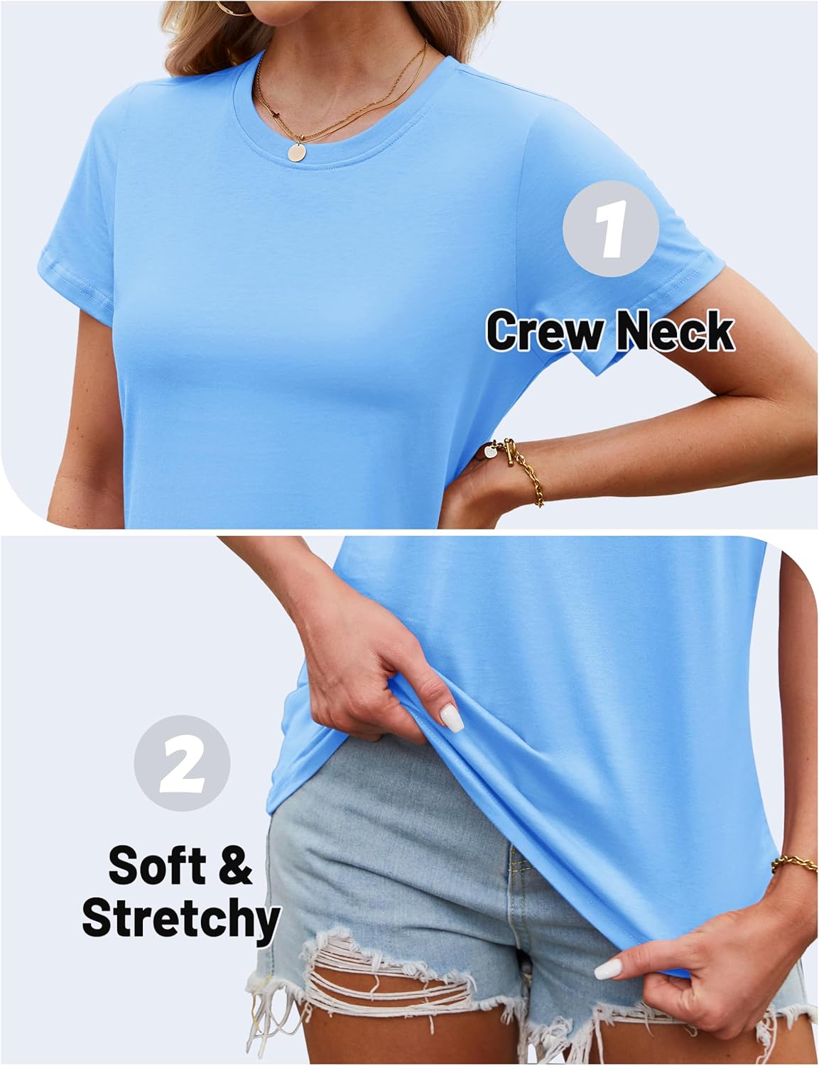 TACVASEN Women's Cotton T Shirts Short-Sleeve T-Shirt Casual Tops Basic Tees Crewneck T-Shirt - Image 5