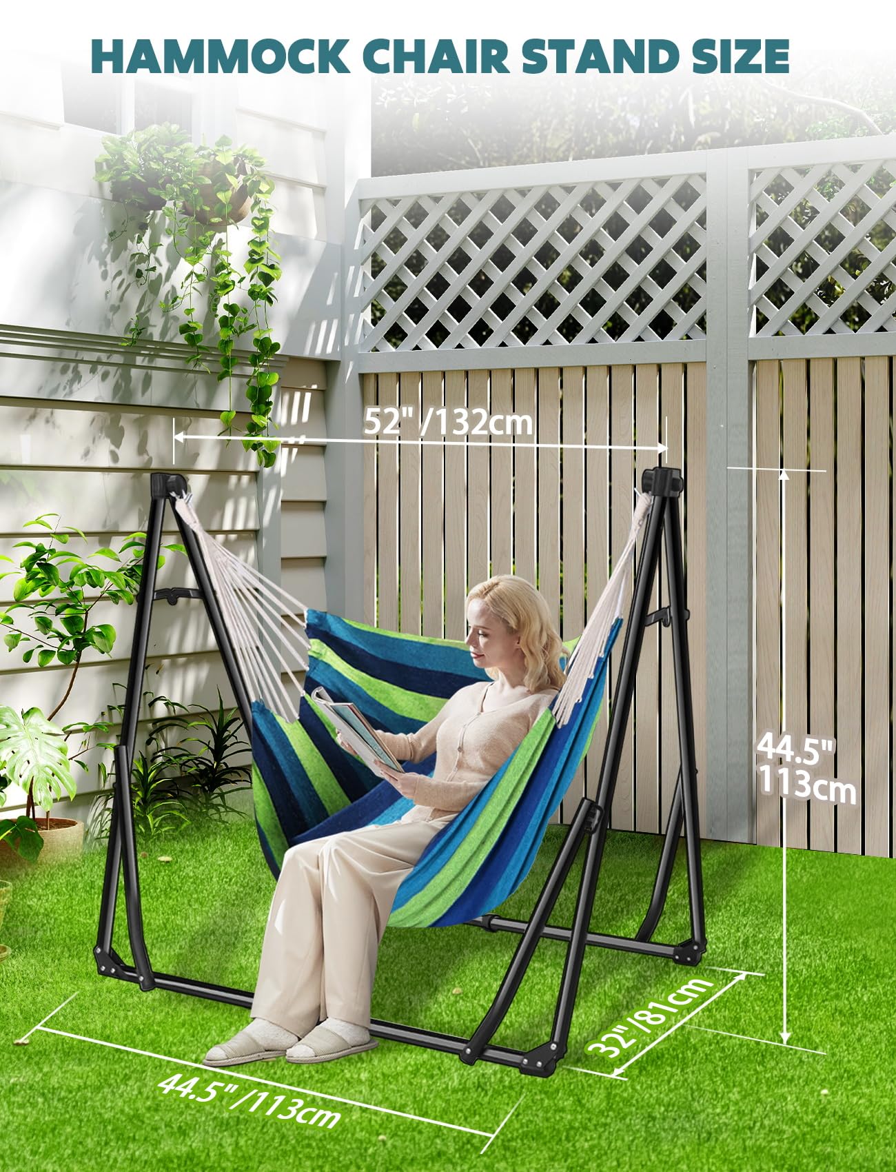 ANYOO Hamac avec Support Pliable Portable Double Usage Intérieur Extérieur