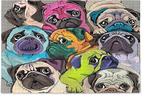 Rompecabezas de pug colorido divertido perro animal 500 piezas rompecabezas para adultos