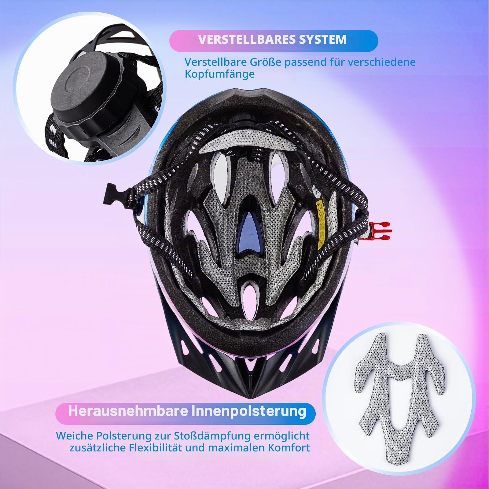 Kinder-Fahrradhelm, Kinderhelm für 3–14 Jahre, Jungen, Mädchen, verstellbarer Helm 50–59 cm, für Fahrrad, Roller, Skaten, Radfahren, mit Visier