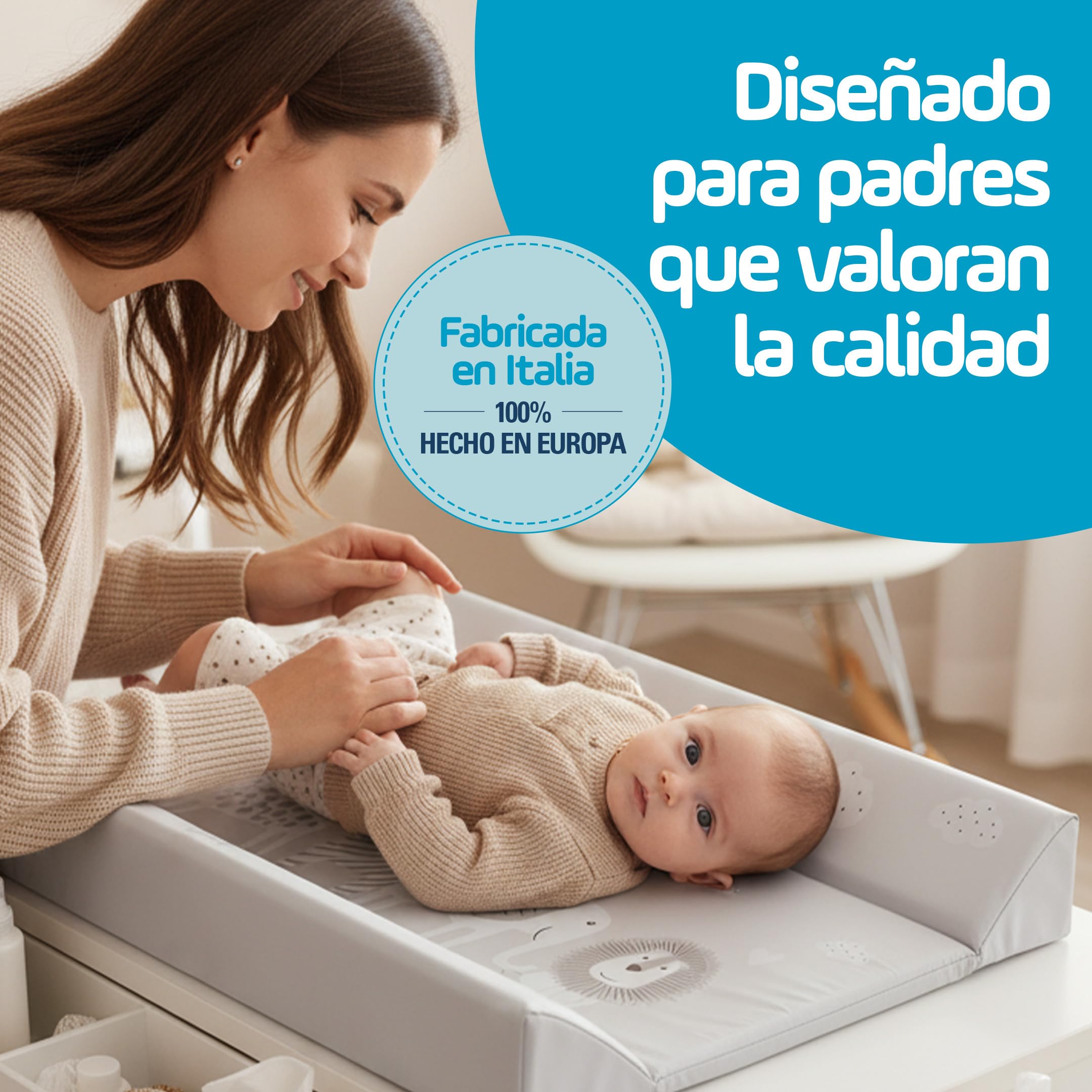 PLASTIMYR Cambiador de Bebe Flexible 81 x 50 cm- Colchoneta Cambiador Cómoda y Segura - Cambiadores Bebe Portatil con Bordes Acolchados, Ligeros y Fáciles de Limpiar (Flexible, Safari Gris)