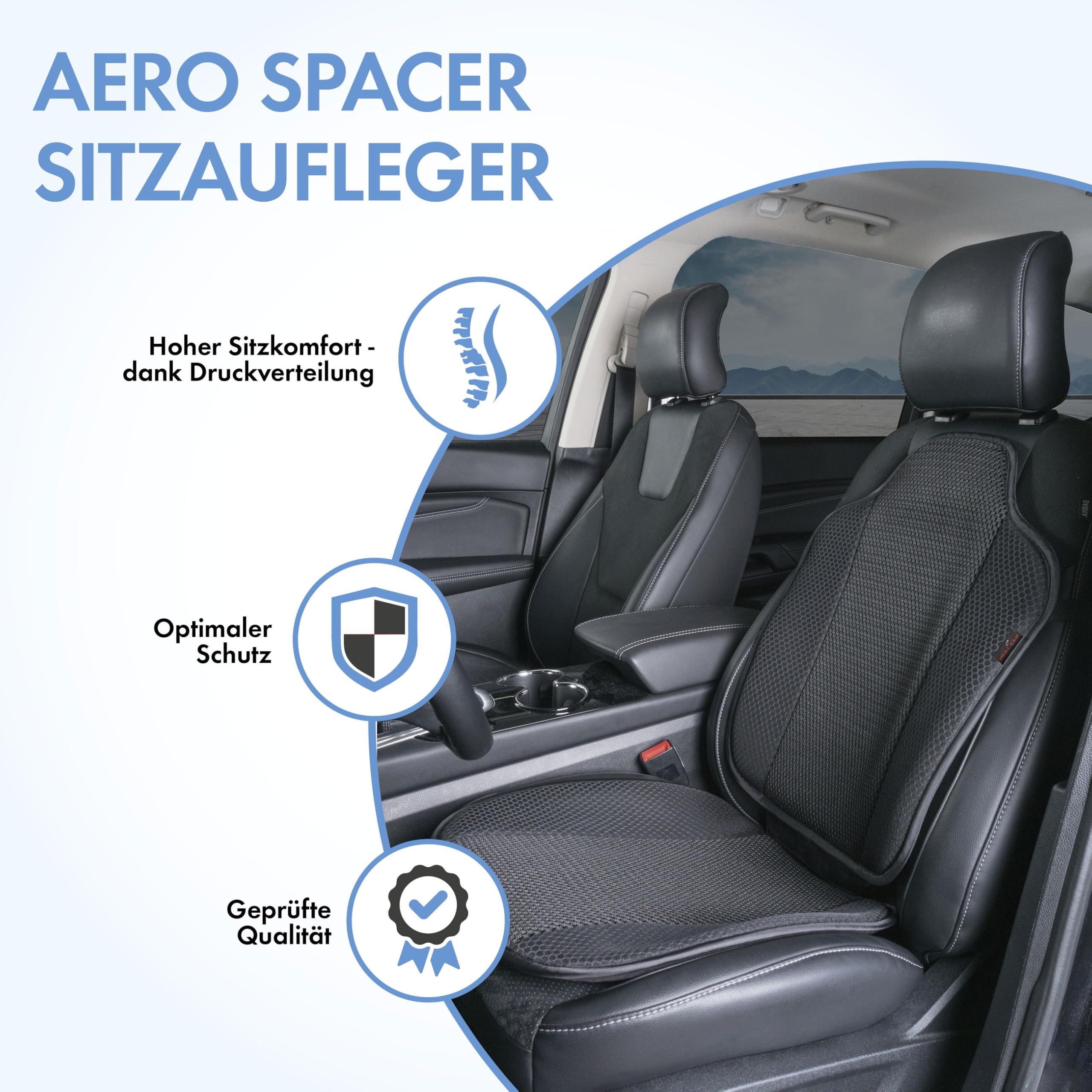 Walser Aero-Spacer, oddychająca nakładka na fotel samochodowy, uniwersalna nakładka na siedzenie samochodowe z tapicerką, wygodna nakładka na fotel samochodowy, czarna