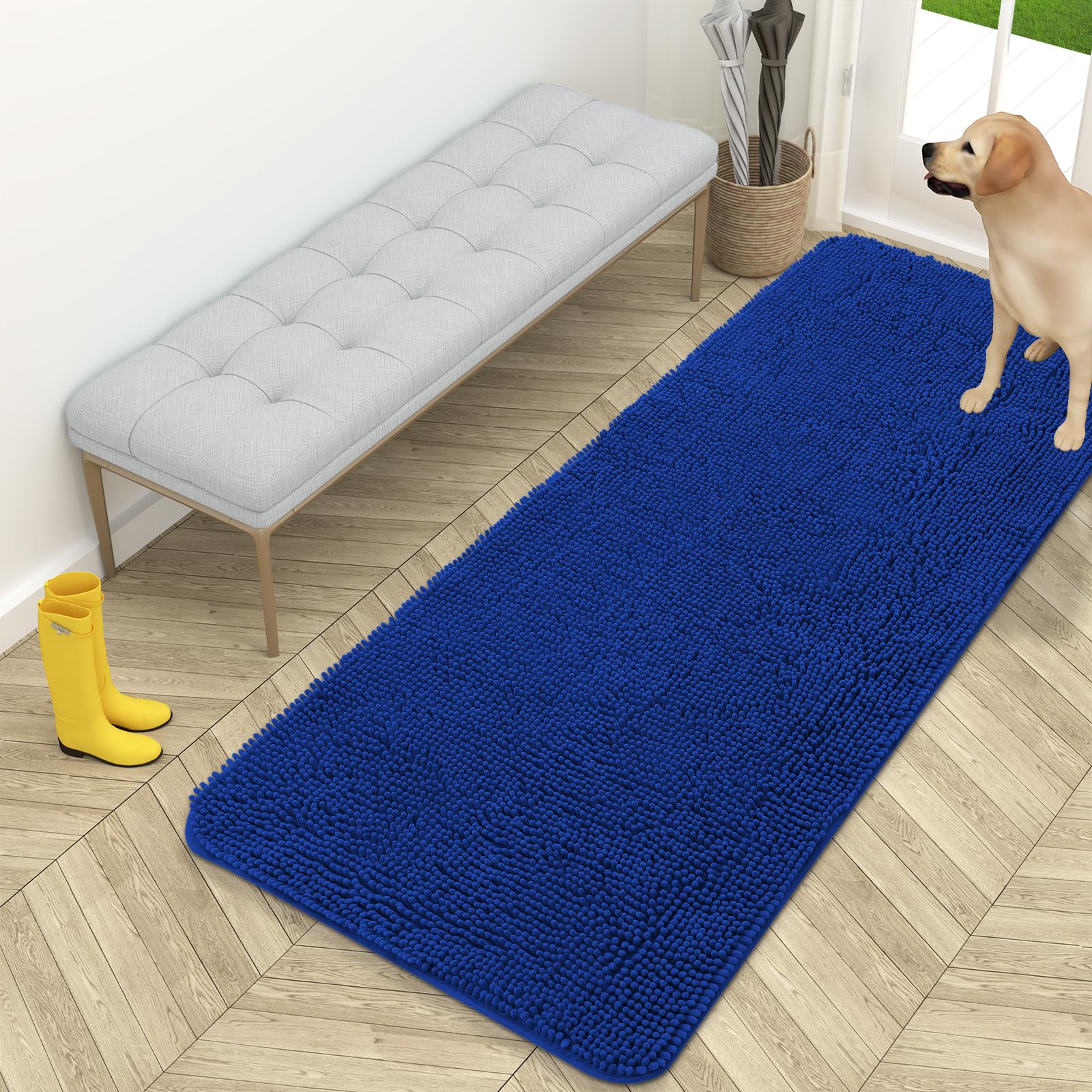 OLANLY Dog Door Mat for Muddy Paws 59"x24" Moisture and Dirt Absorbent Non-Slip Washable Dog Door Mat Quick Dry Chenille Doormat for Dogs, โ image 1