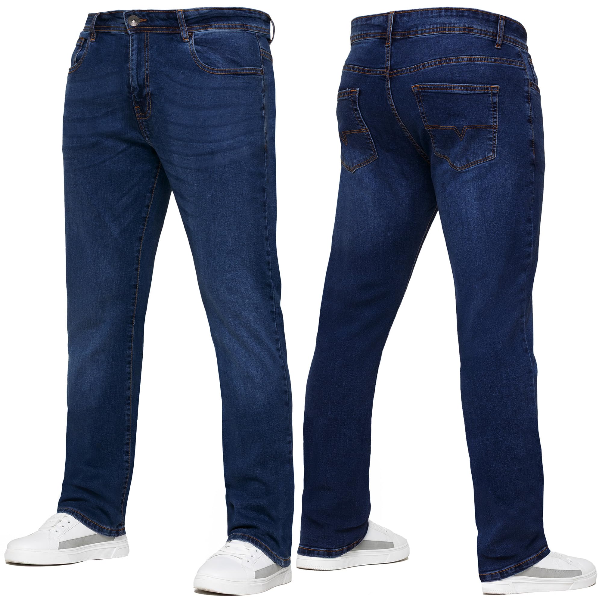 989Zé ENZO Mens Stretch Straight Leg Regular Fit Casual Cotton Classic 5 Pocket Basic Zipper Denim Jeans KZ127 Dark Blue 30W / 30L