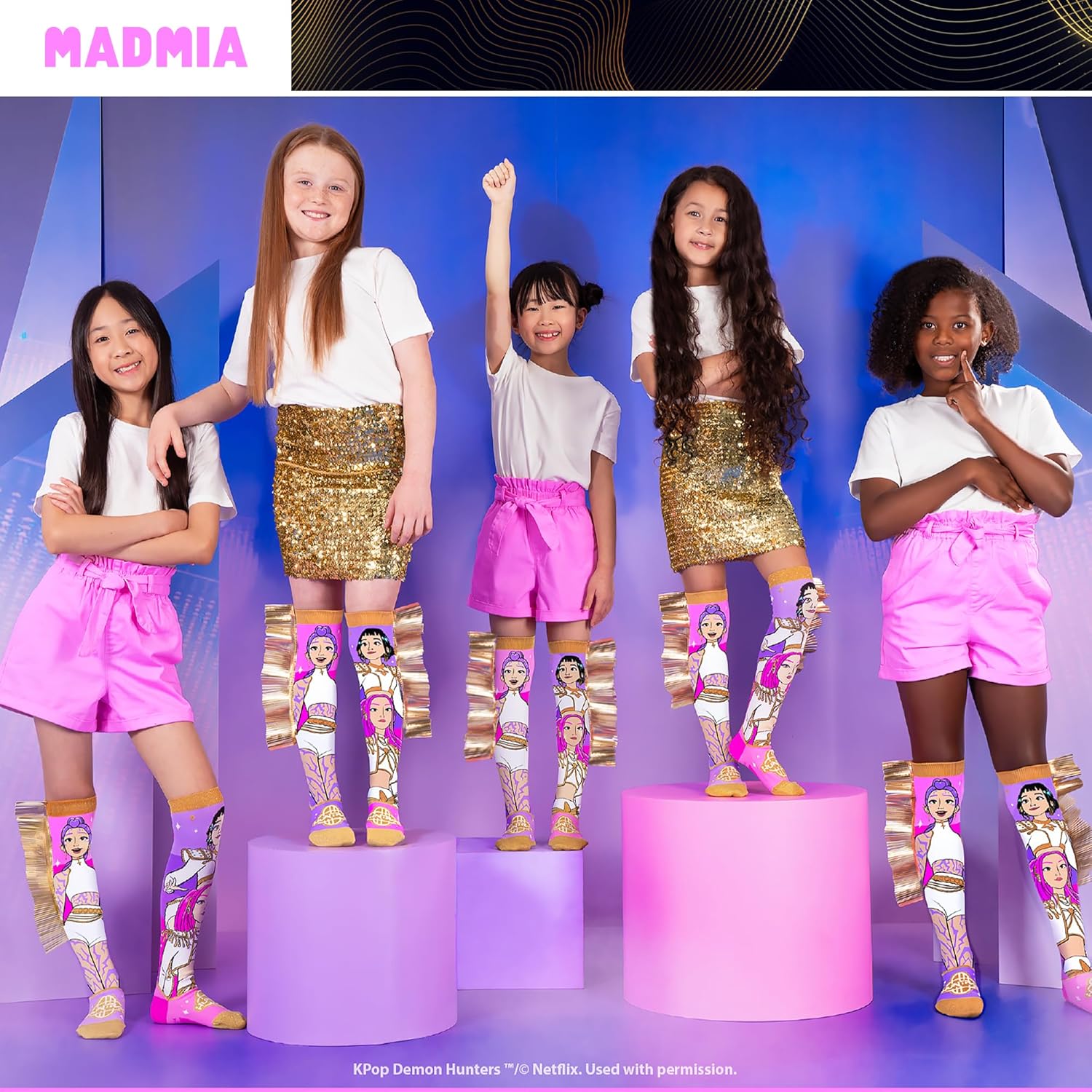 MADMIA Kpop Demon Hunters Golden Knee-High Socks – Colorful Dress-Up Socks for Kids & Adults, Fun Crazy Sock Day Gift, One Size Fits Most