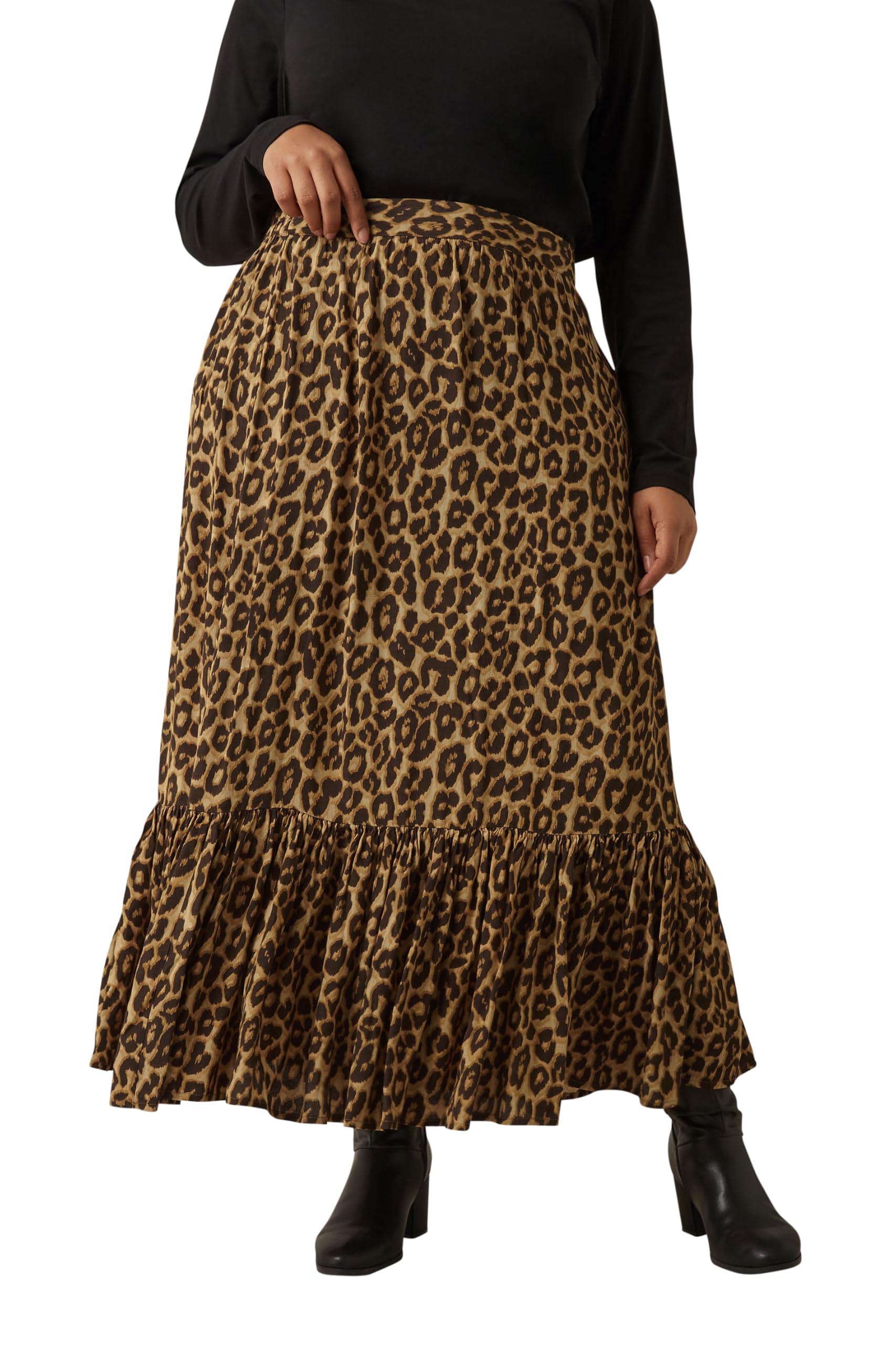 Evans Women's Brown Curve Leopard Print Maxi Skirt - Plus Size Curve