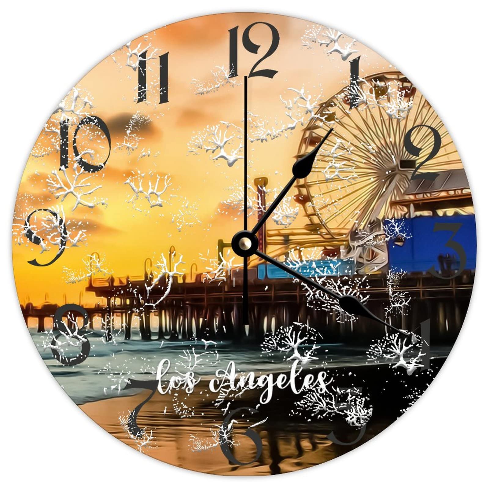 Horloge Los Angeles silencieuse en bois pour chambre et bureau