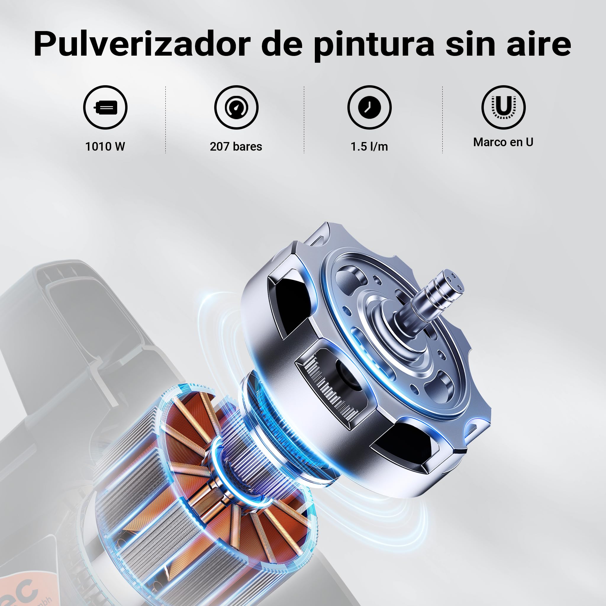 XPOtool Pulverizador de Pintura sin Aire Alta presión 207bar 1,5 l/min Boquilla y Barra de extensión