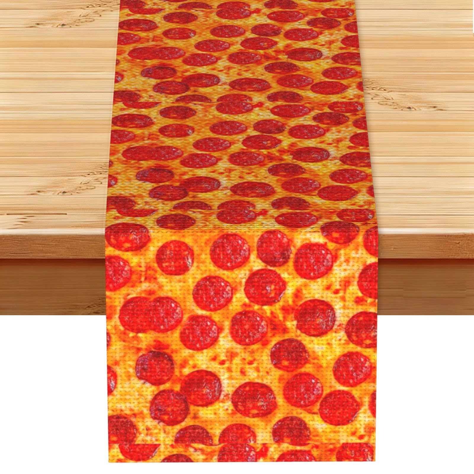 3D Pizza Pepperoni Multi Purpose Table Runner for Home Decor, Printed Table Cloth for Kitchen Table, Countertops & Dining Area