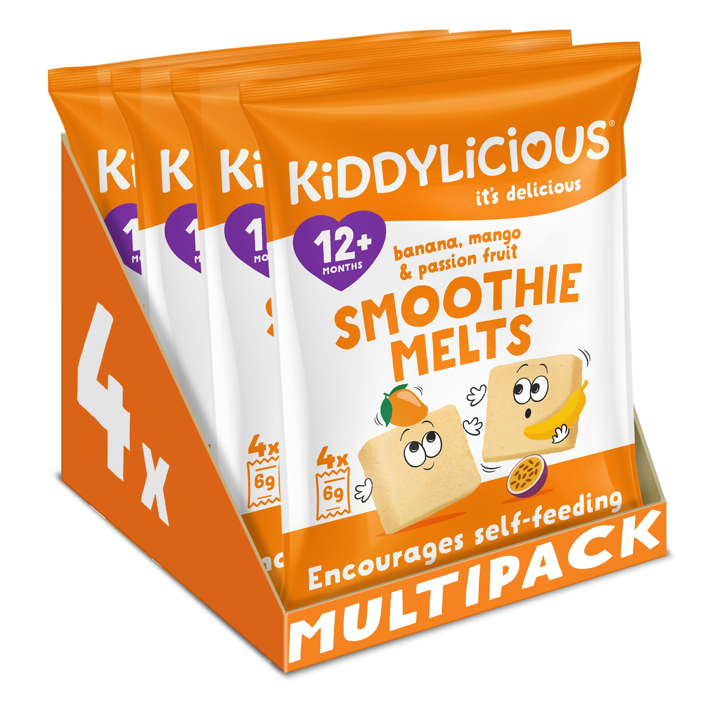 Kiddylicious Banana, Mango & Passionfruit Smoothie Melts - Delicious Snacks for Kids - Suitable for 12+ Months - 4 Packs of 4 (16 Total)