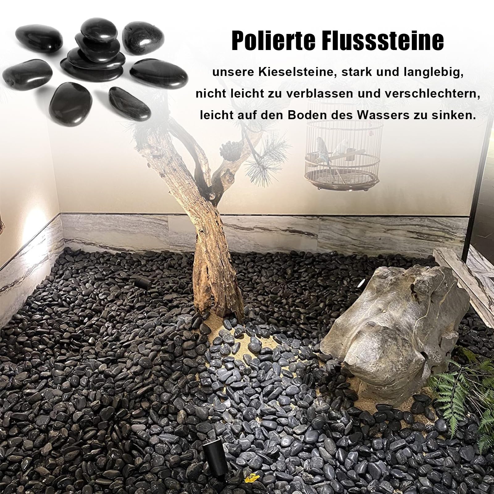 Galets de Jardin polis - pour l'aménagement paysager, la décoration de la Maison, Les projets artistiques - 1 kg (Noir, 1 à 2 cm)
