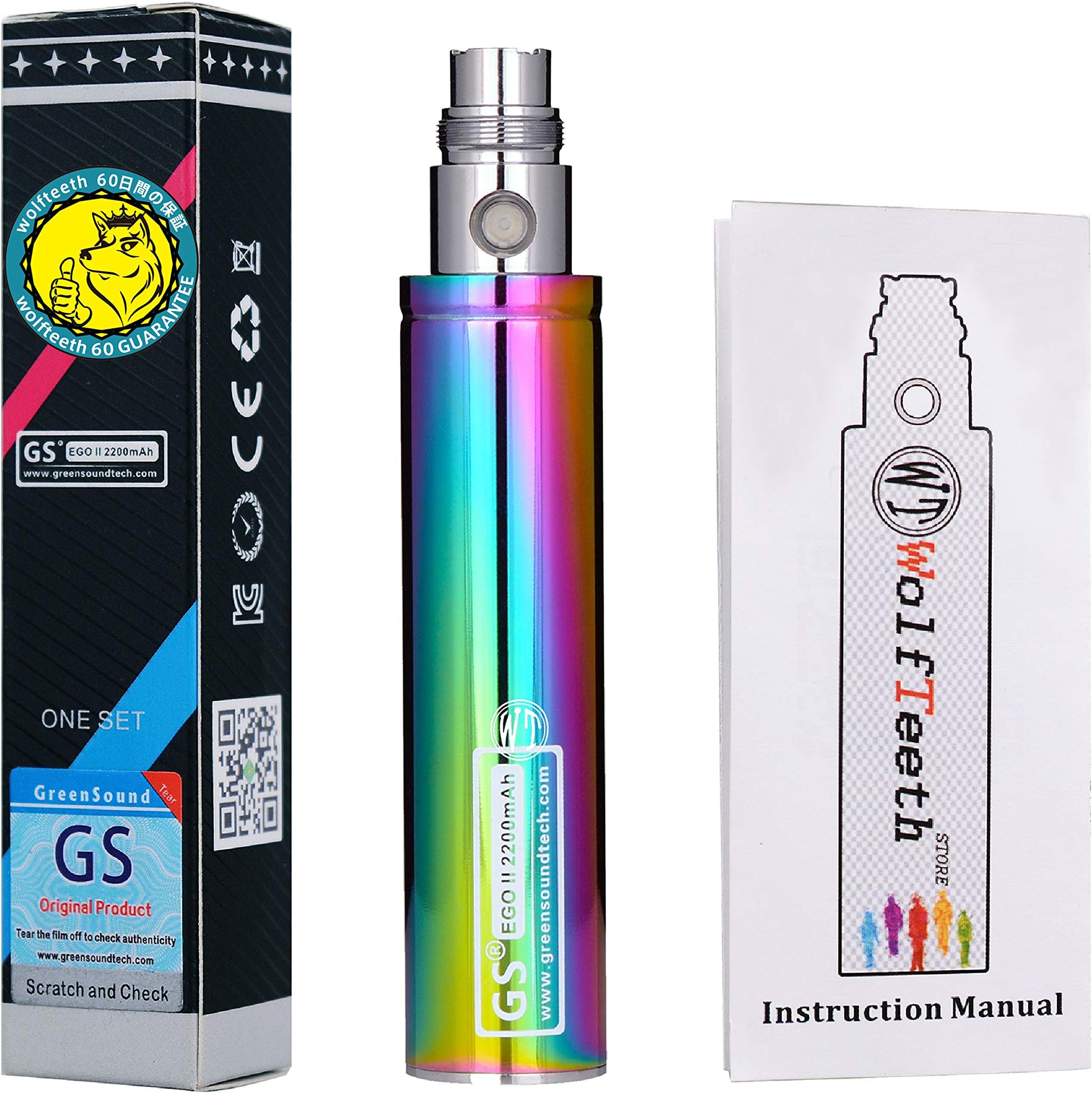 WOLFTEETH Genuine GS EGO II 2200mAh Huge Battery 510 E-Shisha E-Cigarette Lumia Edition (0ml Nicotine Free/Iridescence 1236)