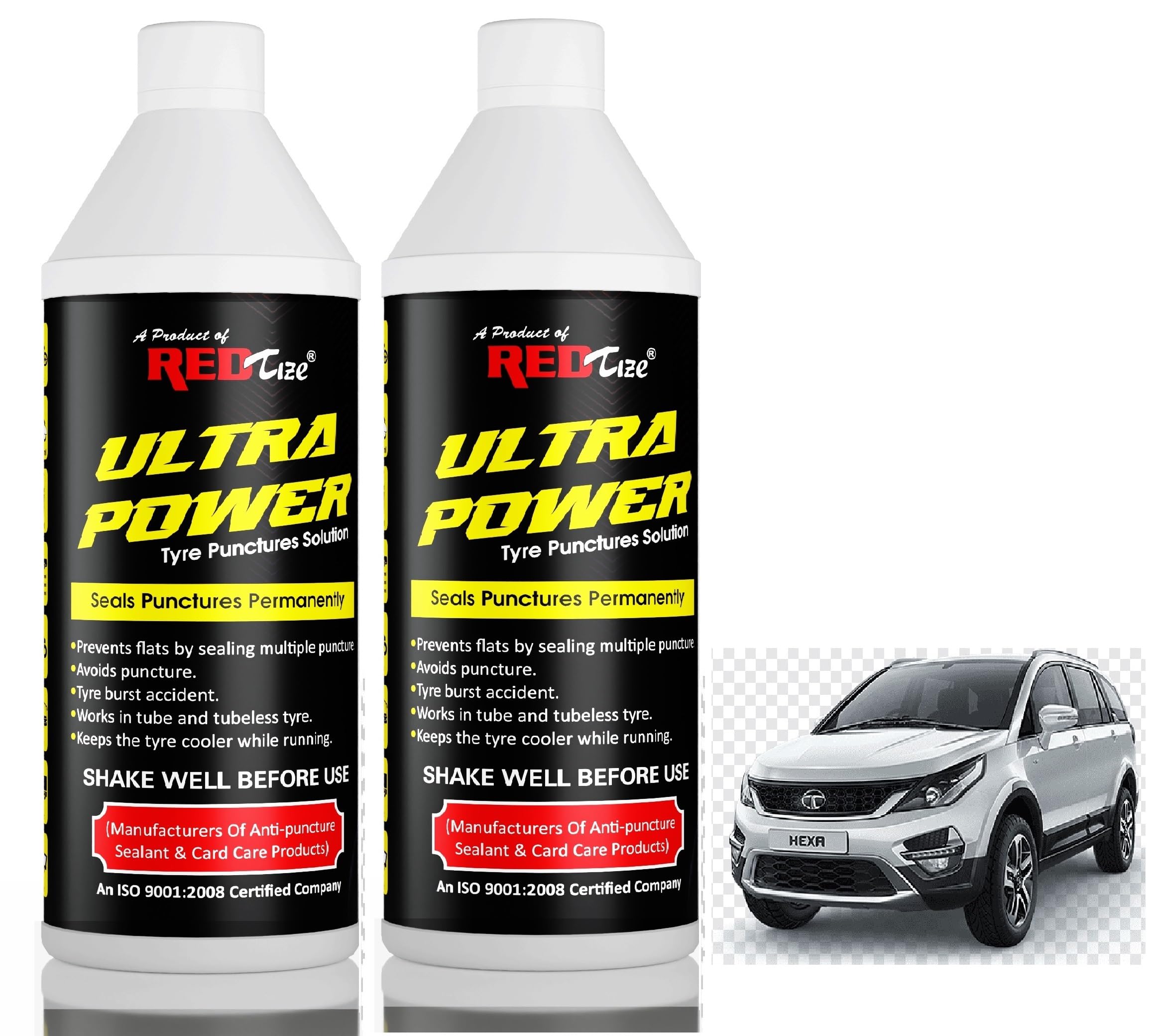 Ultra Power Tyre Puncture Solution, Permanent Sealant for Tube and Tubeless Tyres, Anti-Leak Formula Pack of 2 Certified