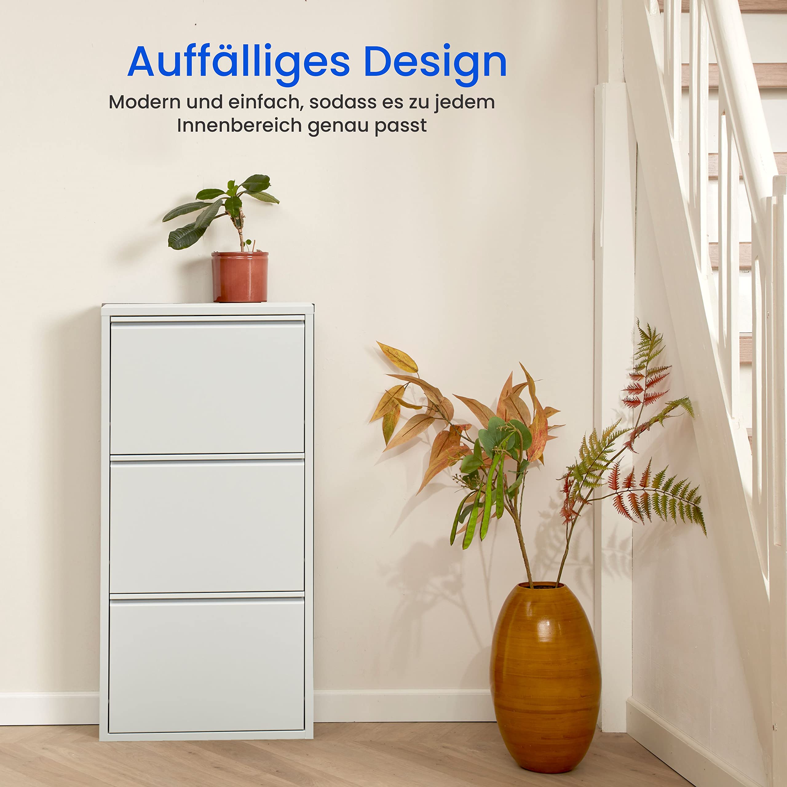 VEEHAUS Schuhregal Metall Schuhschrank Hoch Schuhkipper mit Magnetische Abdeckung Montiert Schmal und Wandmontage (Weiß, 3 Klappen)