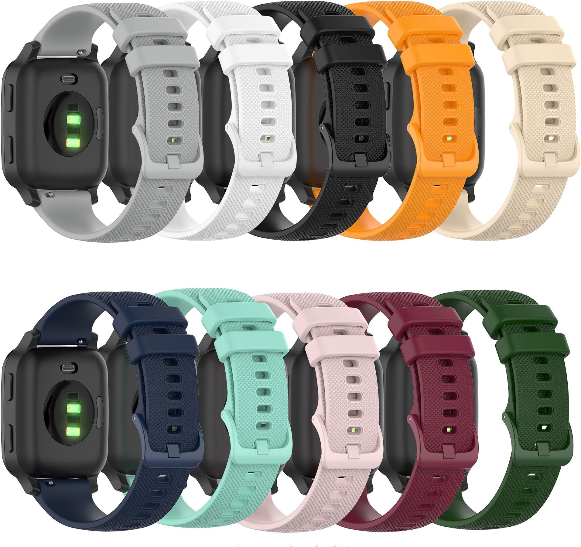 Bands Compatible with Garmin Venu/Venu Sq/Venu Sq Music/Venu Sq 2/Venu 2 Plus Band, Soft Silicone Quick Release Straps 20MM Replacement Wristband (Multicolor10-Pack)