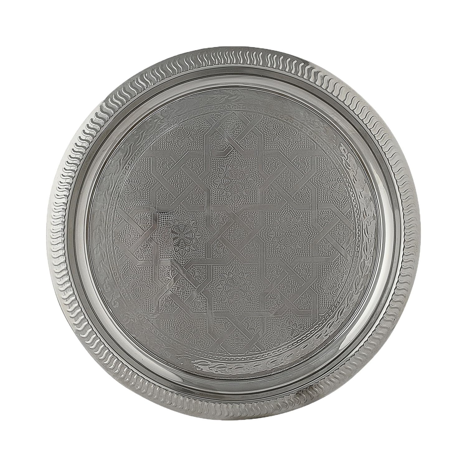 Orientalisches Serviertablett Nacera rund aus Metall in Silber 28 cm