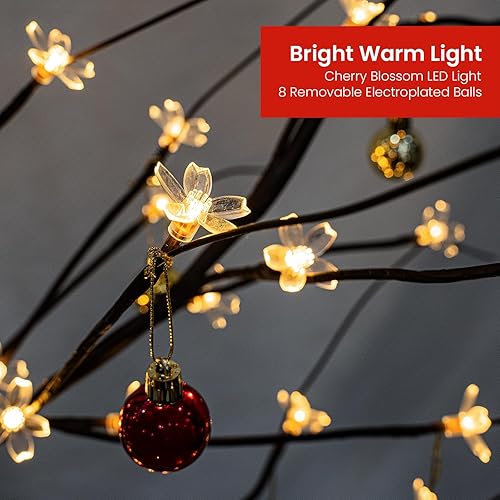 Miniatura 4 de Lamerge Juego de 3 árboles de abedul iluminados de color marrón, decoración de Navidad, árbol de abedul con luces para fiestas en el hogar, para