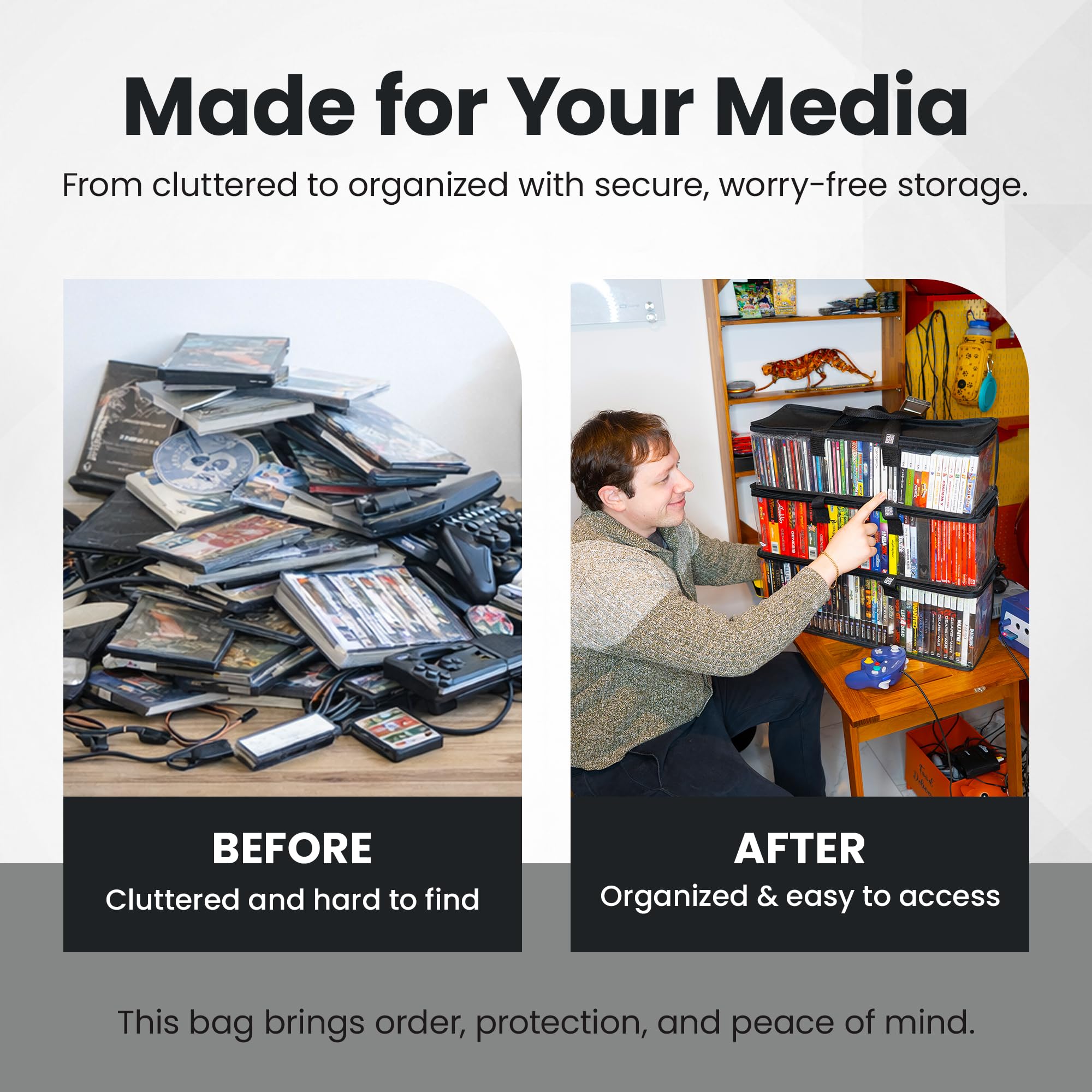 Made Easy Kit Clear View Medien-Aufbewahrungstasche für CDs und Videospielhüllen, schützen Sie Ihre Sammlung und bewahren Sie die Qualität Ihrer Hüllen, stapelbar, platzsparend, passend für 50