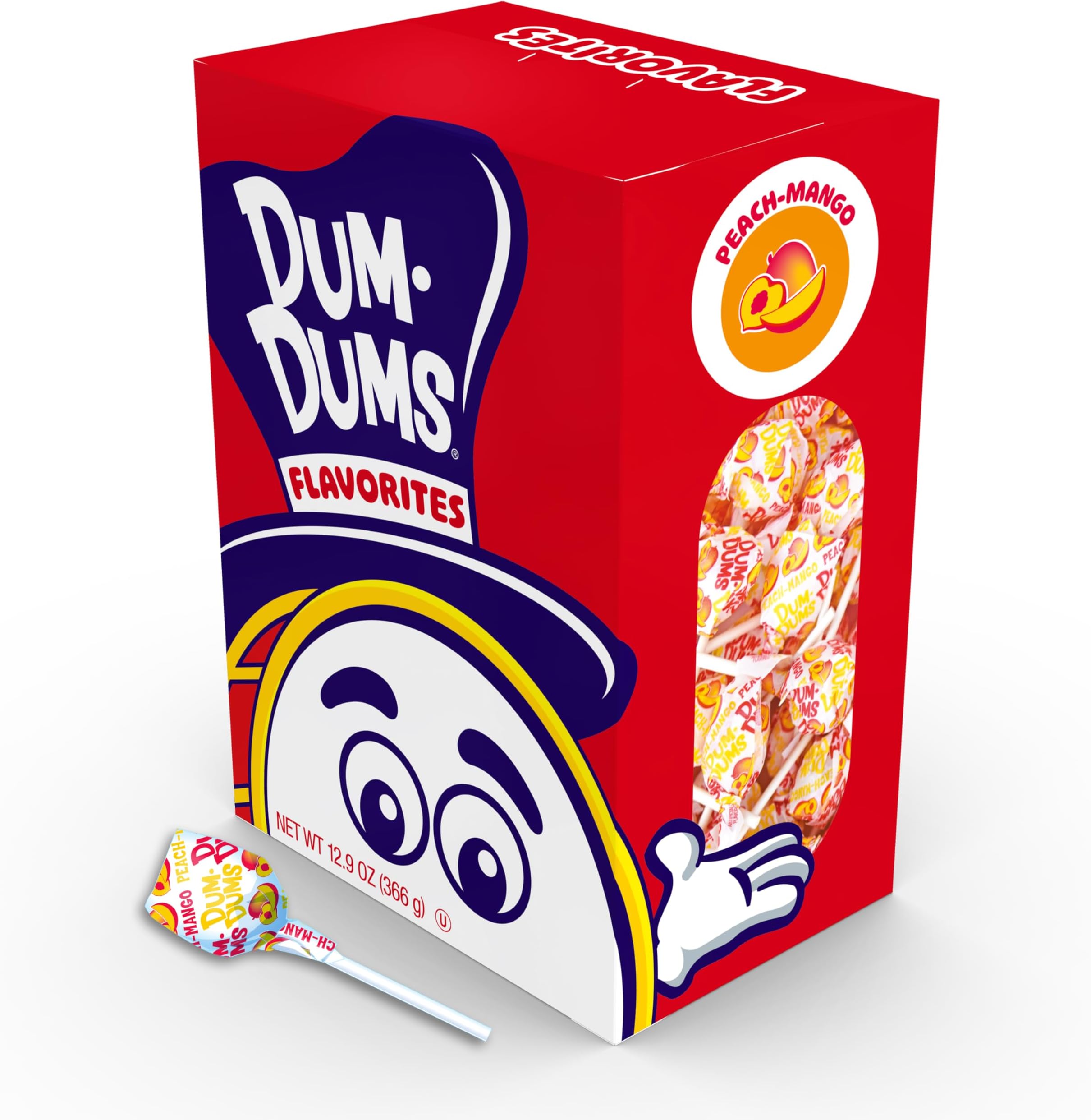 Dum Dums Peach Mango Lollipops - Bulk Candy Box with Lollipops Individually Wrapped, Single Flavor Gourmet Suckers - 50 Count