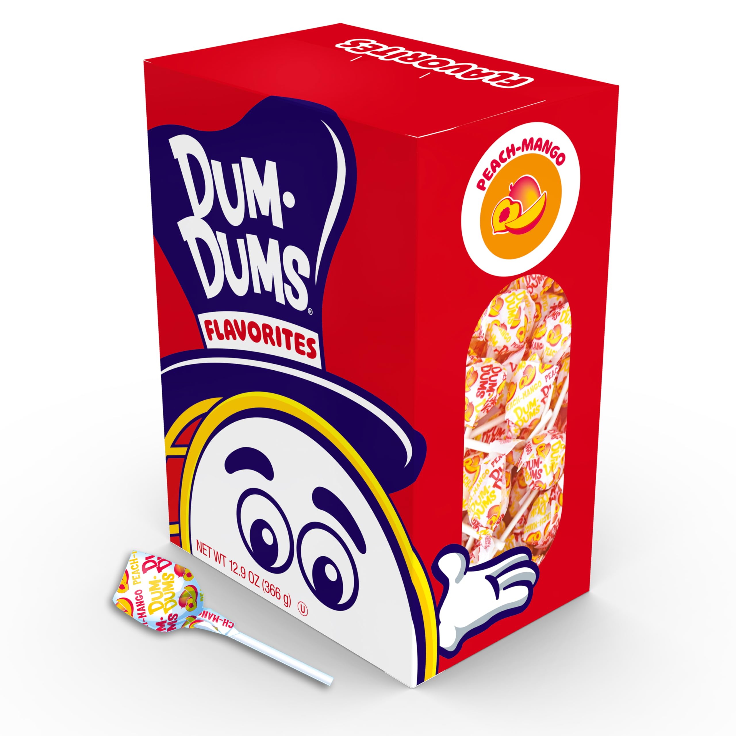 Dum Dums Peach Mango Lollipops - Bulk Candy Box with Lollipops Individually Wrapped, Single Flavor Gourmet Suckers - 50 Count
