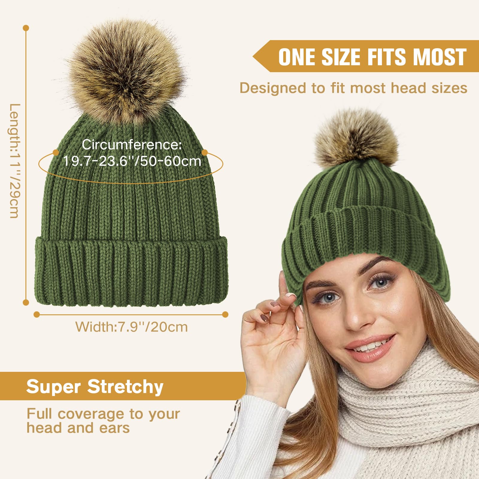 Gorro de invierno con forro de satén para mujer, gorro de invierno con forro de seda, gorro con pompón desmontable